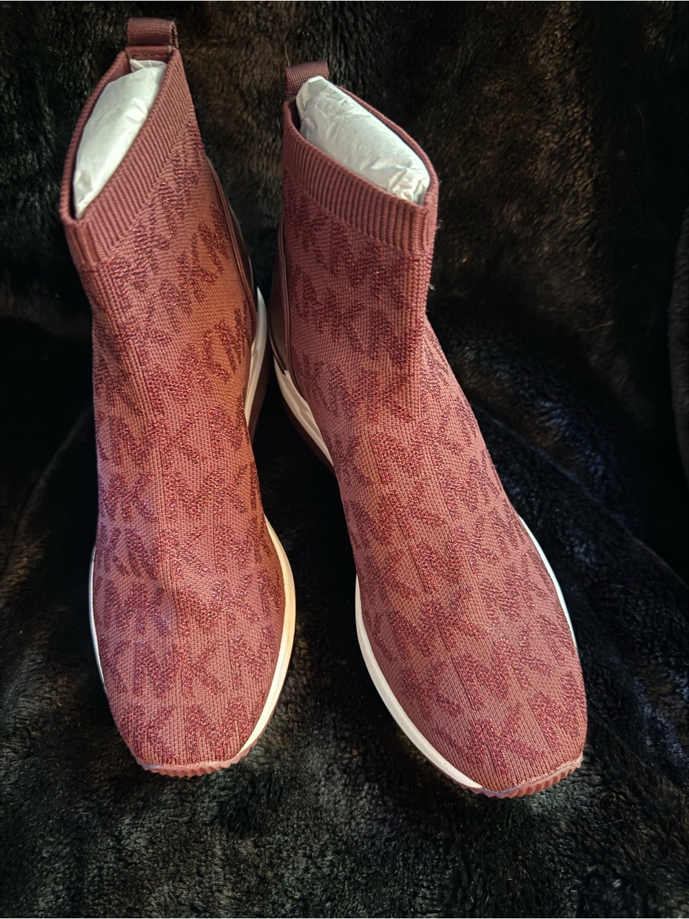 Michael Kors Burgundy Jacquard Knit Sock Sneakers